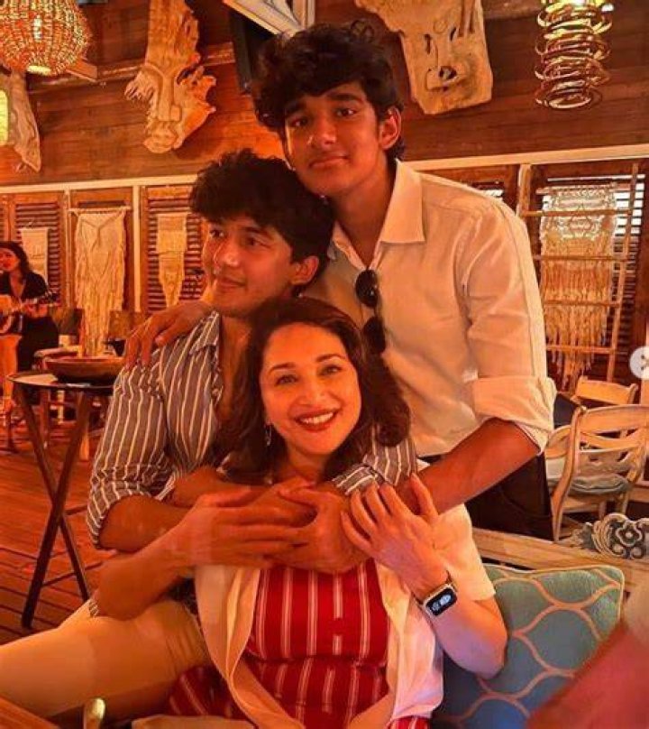 Madhuri Braganza with her kids and husband