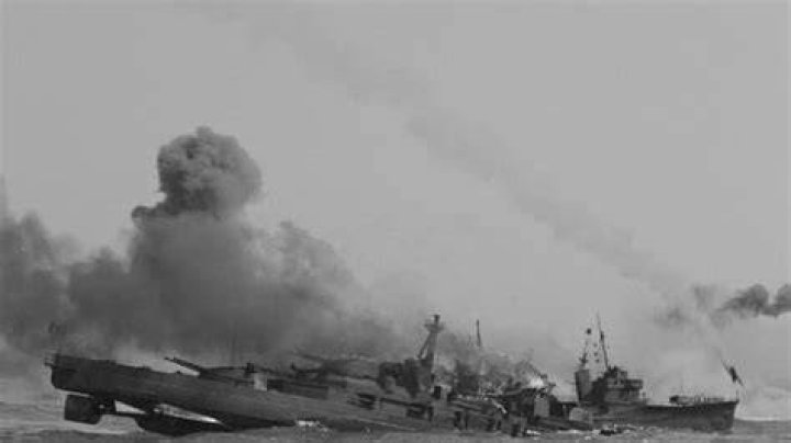 Smoke Coming From Sinking Battleship