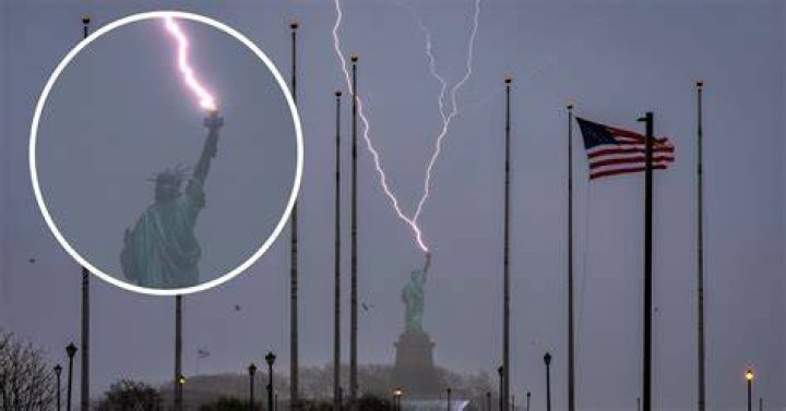 Statue of Liberty Lightning Photograph